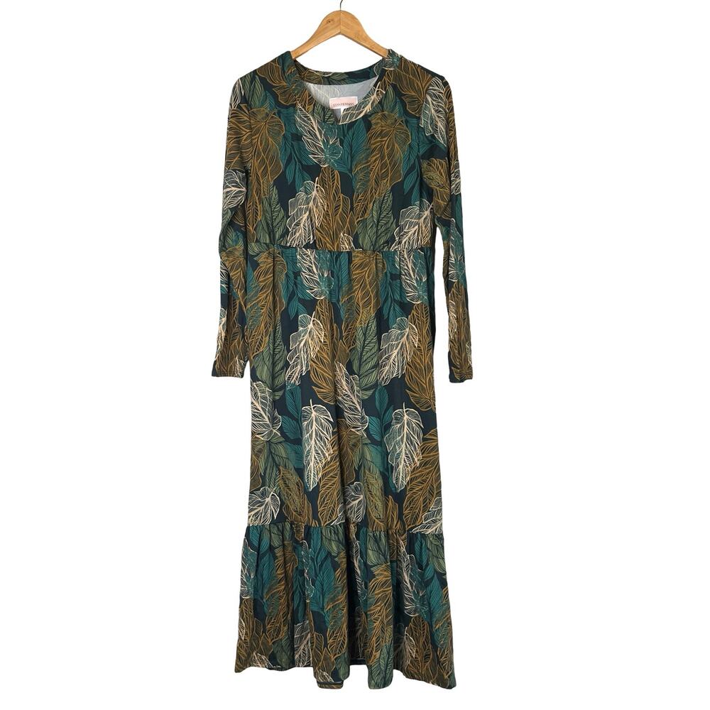 A608379 STAN HERMAN Sueded Jersey Tiered Lounge Dress Jade XS